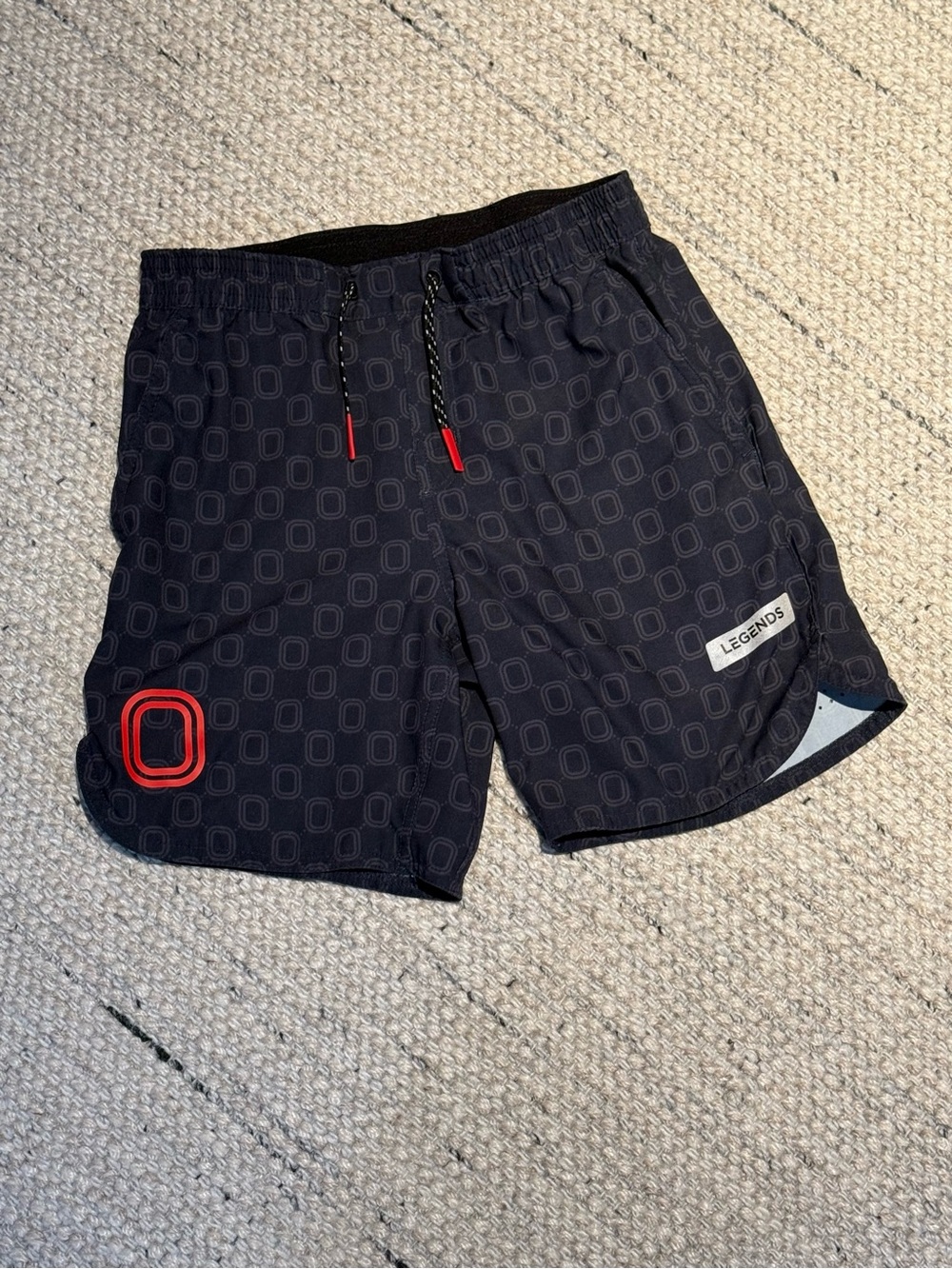 Boys Overtime Black Athletic Shorts with Red Accents